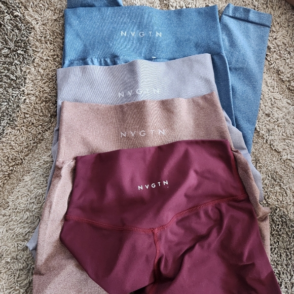 NVGTN Pants - NVGTN Four-Pack High-Waist Leggings in Blue, Gray, Rose, Burgundy